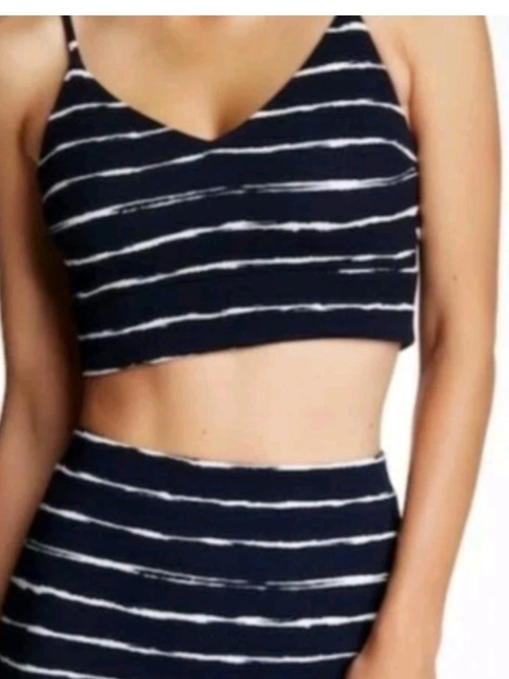 Aqua Navy and White Striped Cropped Tank